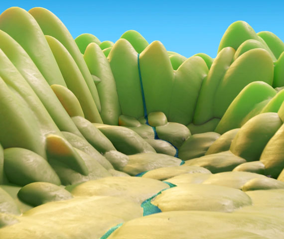 Coastal Zone Management - still of a 3D animated stylized mountain range in Hawaii taken from an animated film produced by Hyperspective