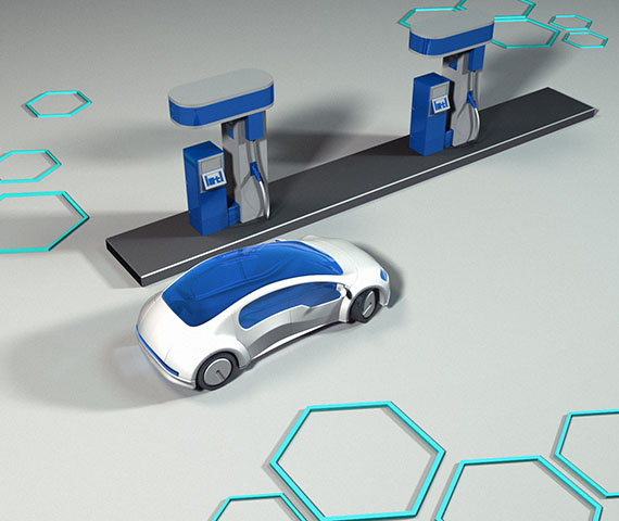 Hydrogen - a still of a 3D animation hydrogen-powered vehicle fueling up - taken from an animated film produced by Hyperspective